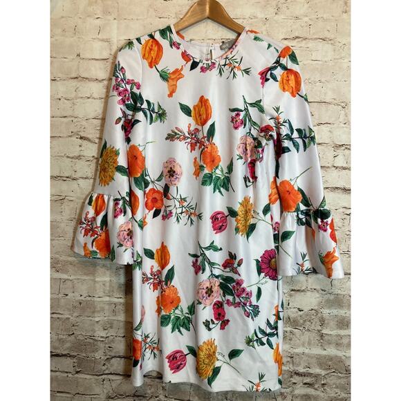 Asos Dress Womens 8 Shift Bright Florals Long Bell Sleeve Stretch Multicolor - Picture 1 of 16